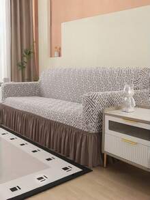 Jacquard Velvet Sofa Cover With Elastic Full Skirt Edge, Simple And Modern Polyester Fiber Suitable For Living Room And Household Use - Mocha Brown - View 7