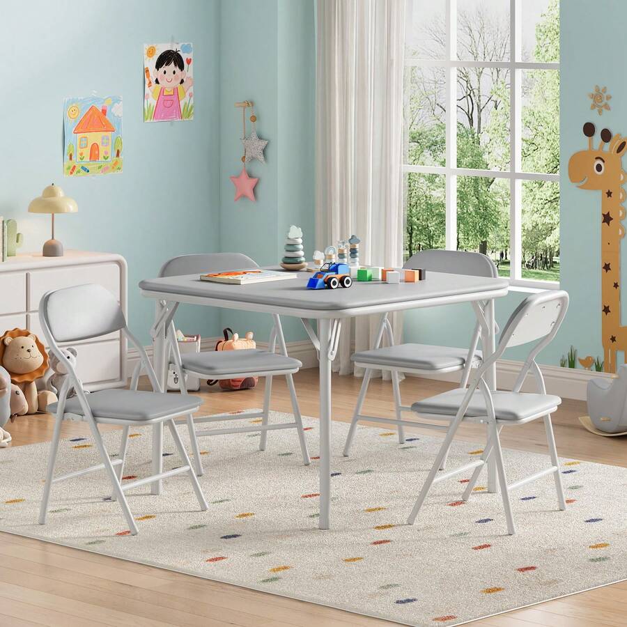 Gris Juego de Mesa Infantil con 4 Sillas y Respaldo, para Casa, Aulas y Guarderías - Gris - Ver 1