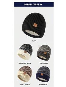 1Pc/3Pcs/Set Fleece Lined Knit Hat Ear Flap Color Block Couple Main Storage Gift Bag Accessory Christmas Birthday Warm Cozy. - Multicolor - View 2