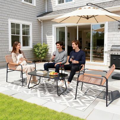 4 Pcs Patio Furniture Outdoor Chat Conversation Table Chair Set Outdoor Chat Set Cushions And Coffee Table Chairs For Beach Backyard Garden