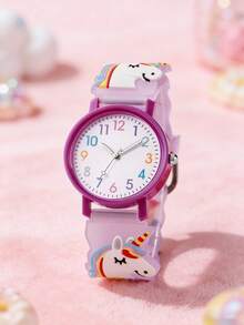 1pc Cute Quartz Watch With Lovely Pink Horse Print Strap, Suitable As Birthday, Year-End Promotion, Christmas Gift