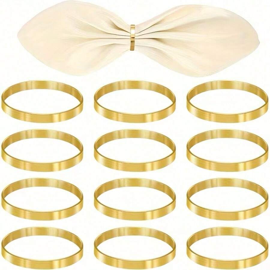 100pcs/50pcs/12pcs Set Gold Leaf Napkin Rings, Restaurant Dining Cloth Napkin Holders - Gold - View 1