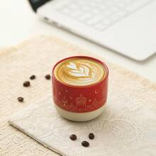 Xícara de café estilo Oriente Médio, em cerâmica espessa, com acabamento fosco e brilhante, design vintage com estrelas e lua, perfeita para latte art e aromas caseiros. - Multicolorido - Ver 8