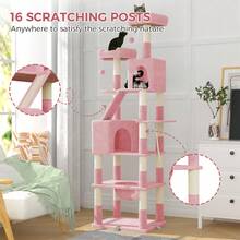 DOGAT 208cm Tall Cat Tree Tower For Indoor Large Cats Multi Level Activity Centre With Hammock Condos Perches 16 Sisal Scratching Posts Anti Tip Reinforced Base - Pink - Pink - View 6