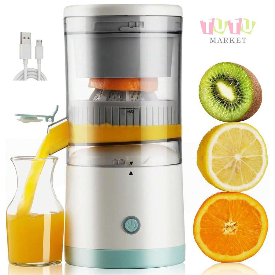 Exprimidor EléCtrico InaláMbrico, Recargable, MáQuina Exprimidora De CíTricos Con Carga USB, PortáTil Exprimidor Manual Con Cable De Carga, Extractor De Frutas PortáTil Con USB, MáQuina InaláMbrica De Jugo De CíTricos, Exprimidor EléCtrico De CíTricos, Prensa PortáTil Para Naranja, LimóN Y Pomelo, De Un Solo BotóN, FáCil De Usar Y Limpiar, Para Uso DoméStico, Dormitorio, Viaje Y Exterior, Adecuado Para Naranjas, Limones, Pomelos Y Otras Frutas