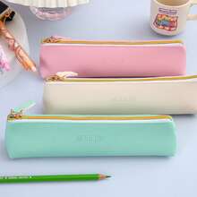 Skórzany piórnik z zamkiem błyskawicznym, organizer na artykuły papiernicze do szkoły, biura, niezbędnych artykułów szkolnych, woreczek na artykuły papiernicze na długopisy, ołówki, markery - Wielokolorowe - Zobacz 2