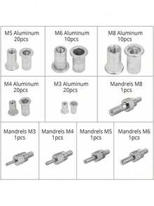盲铆螺母套装，包含铆钉枪、铆螺母枪、手动铆钉枪，以及86个公制铆螺母（M3、M4、M5、M6、M8）。 - 藍色 - 查看 3