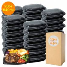 28oz/840ml Lunch Box, Easy Open & Close + Shockproof, Shockproof Technology, Preferred For Takeout Packing, Microwave/Dishwasher/Refrigerator , Suitable For Fast Food, Snacks, Preservation - Picnic, Camping, Wedding, Party - Black - View 1
