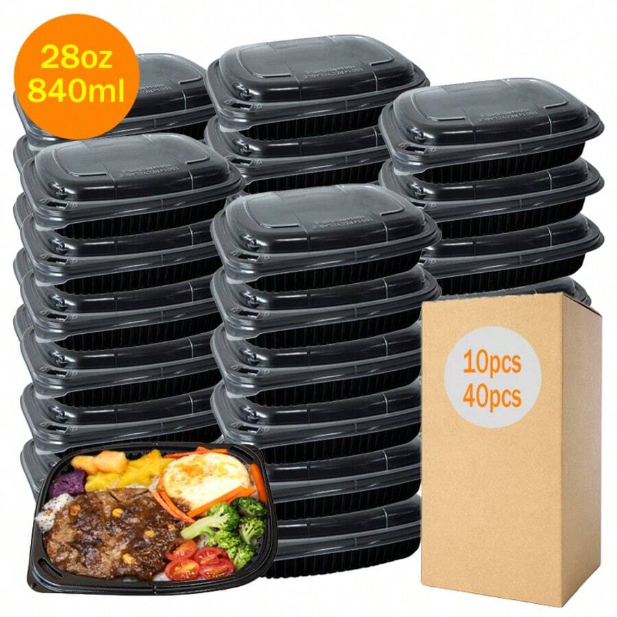 28oz/840ml Lunch Box, Easy Open & Close + Shockproof, Shockproof Technology, Preferred For Takeout Packing, Microwave/Dishwasher/Refrigerator , Suitable For Fast Food, Snacks, Preservation - Picnic, Camping, Wedding, Party - Black - View 1