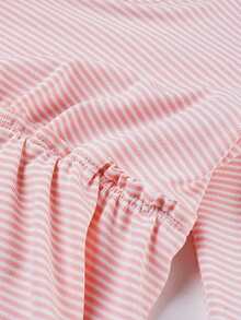 Womens Knit Tops Fall Scoop Neck Long Sleeve Casual Striped Print Babydoll Shirts - 粉色 - 查看 6