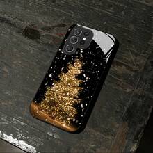 Funda de Teléfono de Vidrio de Árbol de Navidad para iPhone 17air/16E/15/14/13/12/11 Plus, Pro, Promax, X/XS/XR/XSMAX, para Samsung Galaxy A03/A03S/A05S/A06/A07/A11/A12/A13/A14/A15/A16/A17/A22/A22/A23/A26/A31/A32/A34/A35/A36/A52/A53/A73, S21/S22/S23/S24/S25 Plus, Ultra, Funda de Vidrio Reflectante, Buena Agarre, Protección de Borde Suave, Adecuada para Hombres y Mujeres - Negro - Ver 8
