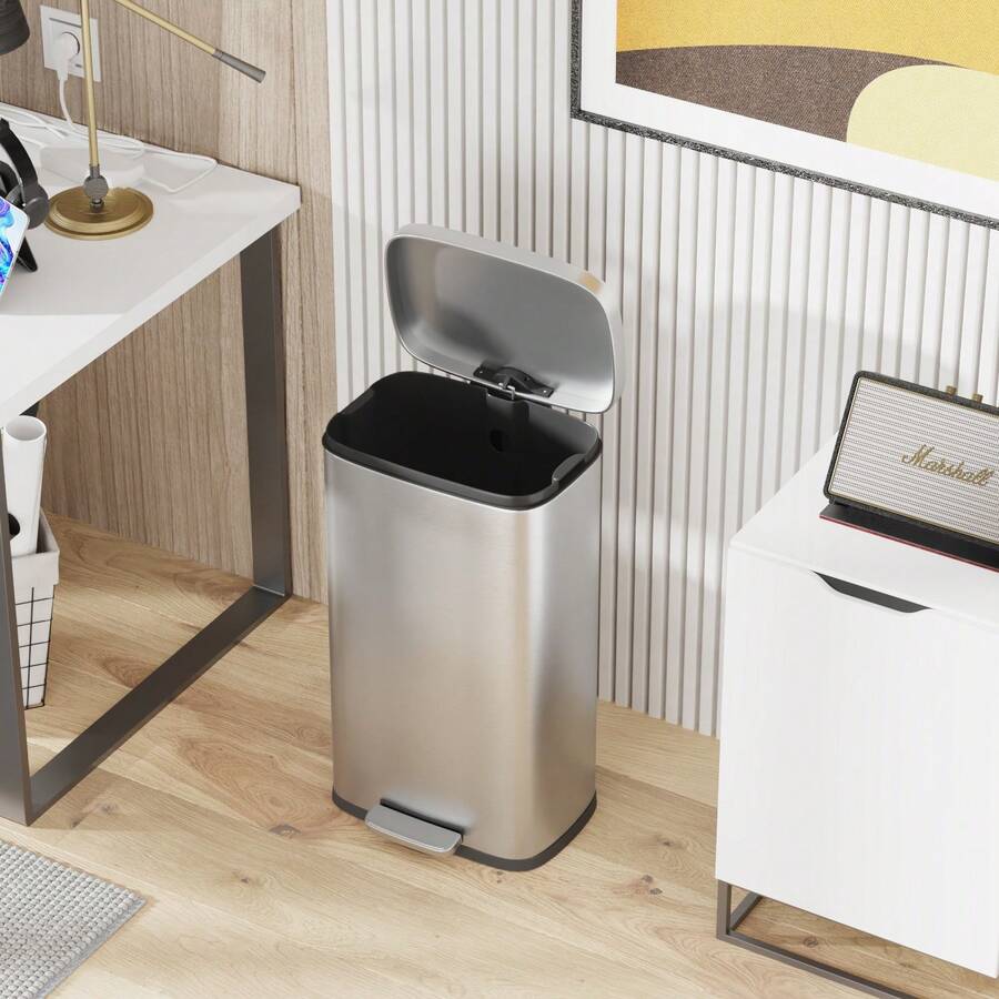 DOPINMIN 8 Gallon/30 Liter 410 Stainless Steel Trash Can Kitchen Garbage Can Fingerprint Proof Stainless Steel With Removable Inner Bucket And Hinged Lids - 不銹鋼 - 查看 1