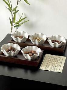 1pc/2pcs/4pcs Japanese Style Simple White Ceramic Bowls, Rolled Edge Sauce Dishes, Hong Kong Style Dessert Fruit Salad Bowls, Flower Shaped Ice Cream Pudding Bowls - Multicolor - View 9