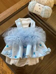Robe de princesse en tulle avec nœud en strass fait main pour animaux de compagnie (à l'exclusion des accessoires pour cheveux) - Bleu azur - Voir 6