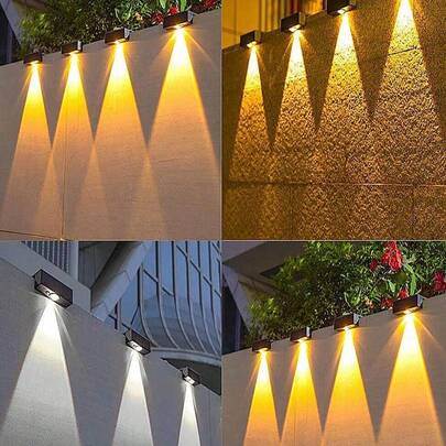 4/2/1个户外太阳能灯，IP65防水，户外太阳能壁灯，装饰太阳能花园灯，暖白光，LED户外壁灯，太阳能围栏灯，阳台装饰太阳能灯