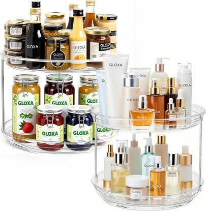 GLOXA Organizador giratorio de 2 niveles para armario, estantería giratoria para especias de 9.25" para cocina, despensa, baño, tocador, encimera, almacenamiento de medicamentos, organizador de especias, 1 pieza