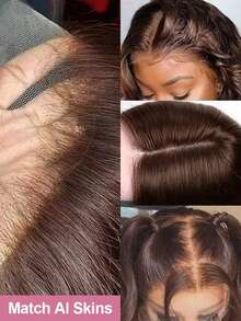 Chocolate Brown Long 8-34 Inch Wig Human Frontal Hair 13x4 HD Lace Front Wigs 200% Density Brazilian Virgin Lace Front Human Frontal Hair Straight Wig Pre Plucked With Baby Hair Blended Hair For Women Daily Party Christmas Use - Brown - View 8