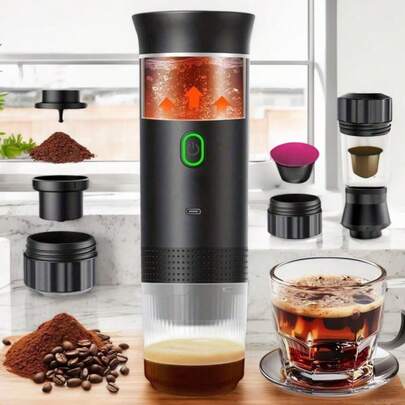 SOKANY Cafetera eléctrica portátil 3 en 1, interfaz Tipo-C (incluye batería de litio de 2500mAh). Modo dual frío y caliente + calentamiento inalámbrico + extracción de alta presión de 20 bares. Calentamiento rápido de 60 s + capacidad de 60 ml (duración de la batería aproximada de 40 tazas). Compacta y portátil, apta para café molido/cápsulas. Ideal para uso en casa/oficina/camping/viajes.