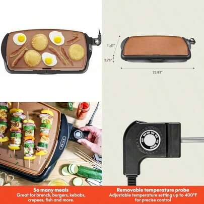 BELLA - Plancha de cerámica de cobre TI, revestimiento antiadherente Healthy- para limpieza sin complicaciones, gran superficie de cocción sumergible, 10 x 16 pulgadas, cobre/negro(Cobre 10 x 20")