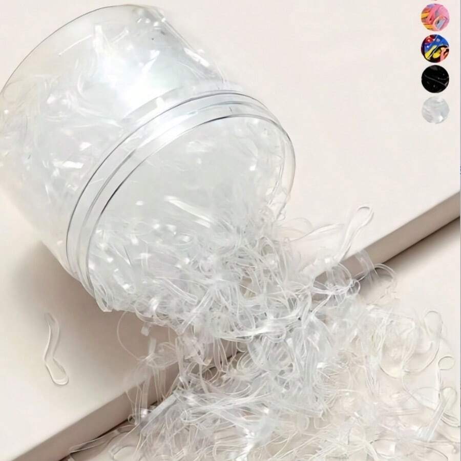 Conjunto com 500/300 unidades de elásticos de cabelo descartáveis, elásticos de cabelo em lata que não danificam os fios, elásticos de cabelo transparentes e simples, prendedores de rabo de cavalo, elásticos de cabelo, elásticos de borracha para cabelo, scrunchies, cordas de cabelo. - Claro - Ver 1