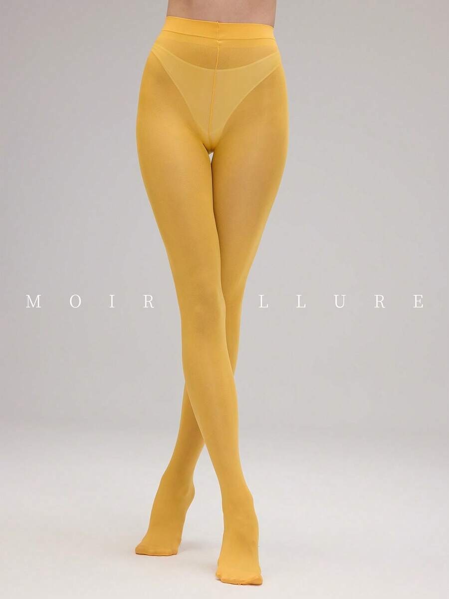 MOIRÉALLURE 1雙女款素色時尚緊身內搭褲,適合日常穿搭與夜店風格 - 黃色 - 查看 1