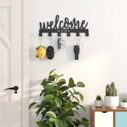 Soporte de pared para llaves con ganchos de metal y perchero en acabado con recubrimiento en polvo moderno para una organización sencilla en la entrada. Organizador de pared para llaves, sombreros, bolsos y pequeños accesorios, decoración versátil para el pasillo, dormitorio u oficina que mejora el orden. Crea un espacio funcional con una instalación fácil, montaje en pared ahorrando espacio, diseño contemporáneo elegante. Solución perfecta de organización del hogar para uso diario y estilo