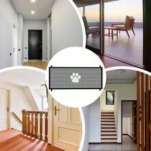 Retractable Gate - 1x Mesh Gate, Foldable Pet, Retractable Indoor Safety Barrier Easy To Use Pet Fence, Easy To Install Folding Fence Net Stairs, Doorways, hall, Kitchen - Negro + L - Ver 6