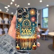 La funda para teléfono adopta un diseño creativo de dibujos animados, con un reloj de fuegos artificiales de Año Nuevo 2026, una funda protectora personalizada elegante y clásica, diseño a prueba de golpes y anticaídas, resistente a las manchas y duradera, adecuada para  17/17 Pro/17 Pro Max/17 Air/ 16/16 Pro/16 Pro Max/16 Plus/ 15/15 Pro Max/15 Pro/15 Plus/ 14/14 Pro/14 Plus/14 Pro Max/ 13/13 Pro/13 Pro Max/12/12 Pro/12 Pro Max/11/11 Pro/11 Pro Max/XR/X/XS/XS Max. Es el regalo de cumpleaños perfecto para novias, novios, esposos, esposas, amigos o para uno mismo, innovador y a la moda, adecuado tanto para hombres como para mujeres.Esta funda de TPU transparente está diseñada para brindar elegancia y protección completa. - Transparente 2502 - Ver 2