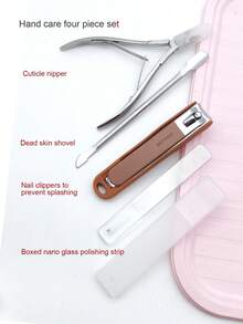 Dead Skin Pliers Set, Dead Skin Cutting And Pushing Set, 4-Piece Nail Clipper Set, Nail Polishing Tool, 4-Piece Hand Care Set, Dead Skin Removal Set, Glass Polishing Strip