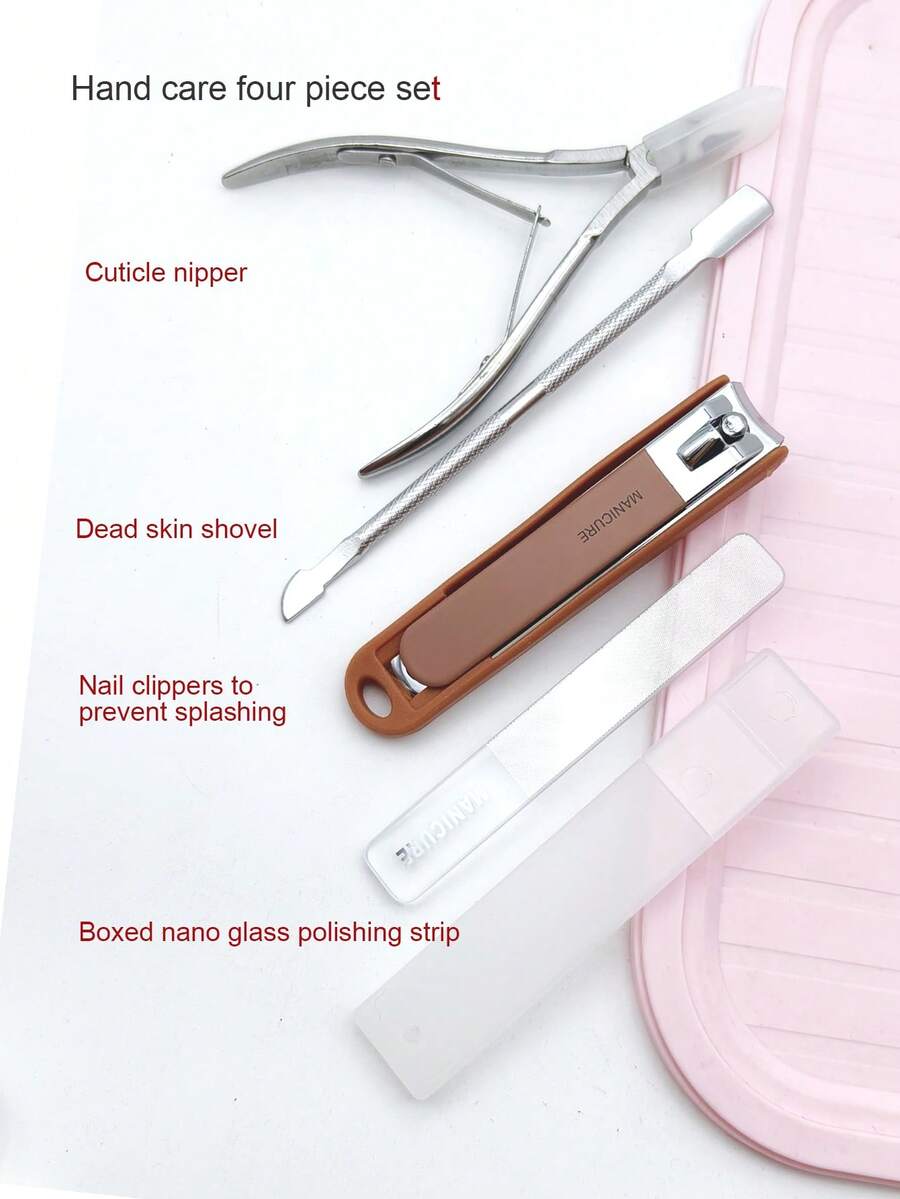 Dead Skin Pliers Set, Dead Skin Cutting And Pushing Set, 4-Piece Nail Clipper Set, Nail Polishing Tool, 4-Piece Hand Care Set, Dead Skin Removal Set, Glass Polishing Strip