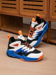 1 pereche de pantofi de baschet pentru copii, pantofi sport în aer liber pentru tineri, antiderapanți, durabili, la modă nouă, cu blocuri de culoare, respirabili, casual, pentru băieți