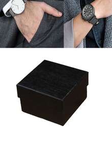 1 Peça Caixa de Armazenamento de Relógio, Caixa de Relógio de Cor Sólida com Tampa, Caixa de Papel para Relógio Único, Pulseira, Bracelete, Caixa de Embalagem de Joias para Presente com Pequeno Travesseiro, Organizador de Joias de Viagem com Espelho para Colar e Brincos, Essenciais de Viagem Rosa, Presente do Dia da Mulher, Praia de Férias, Armazenamento de Banheiro, Armazenamento de Quarto, Grande Capacidade - Preto - Visão 6