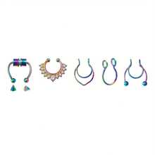 Bộ 5 khuyên mũi giả hỗn hợp, khuyên mũi giả bằng thép không gỉ, phụ kiện tai septum, kiểu xoắn ốc thời trang không cần xỏ lỗ. - 5 cái - Xem 5
