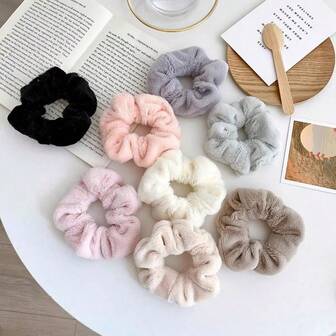 8 stycken handduksfluffiga scrunchies hårtorkande scrunchies mjuka tjocka fuzzy scrunchy hästsvanshållare hårsnoddar för vått och torrt hår (slumpmässig färg), hårresår, hårgummiband, hårrep, elastiskt hårsnodd