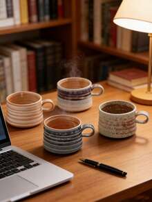 1pc / 2pcs Handmade Ceramic Coffee Cup And Saucer Set (2PCS) - Artisan Pottery Mugs For Tea/Latte (Assorted Glazes) Assorted Unique Glaze Finishes Dishwasher-Friendly Versatile For Coffee/Tea/Latte Scandinavian Afternoon Tea & Breakfast Cups – Back-To-School Season - 彩色 - 查看 10