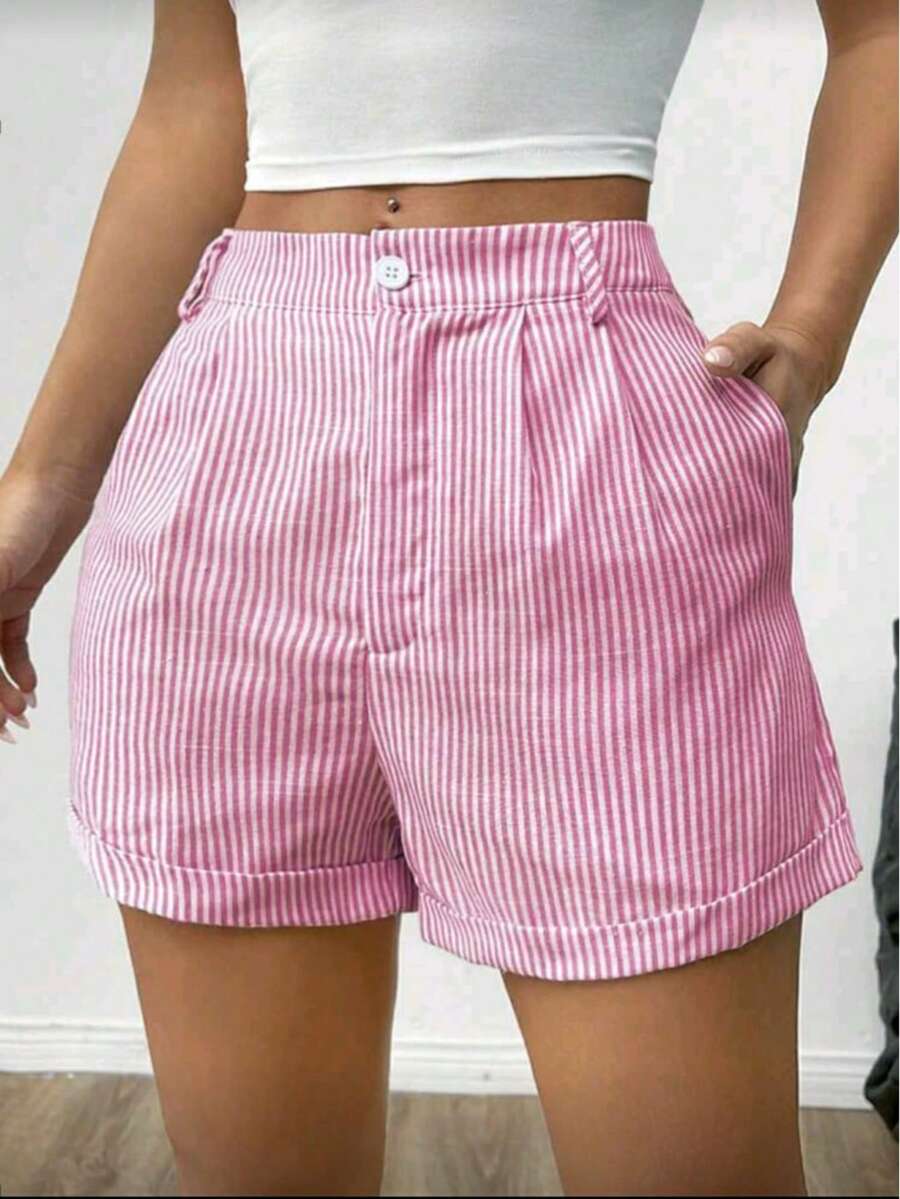 Striped Shirt With Zipper Pocket And Buttons, Ideal For Everyday Use - Rosa - View 1