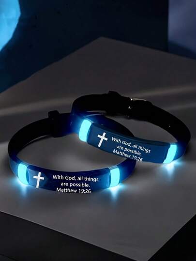 Glow-In-The-Dark Christian Cross Bracelet With Bible Verse - Adjustable Faith Jewelry, Luminous Religious Bracelet For Men And Women, Inspirational Gift For Holidays And Daily Wear, Spiritual Accessory With Glow Effect