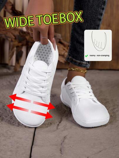 【宽楦】女士休闲运动鞋，宽楦鞋，白色运动鞋，平底鞋，1双纯色休闲学院风运动工装风面料拼接学院风度假户外春夏透气网眼鞋面，舒适轻便，适合工作、度假、旅行、散步、跑步和日常休闲运动。