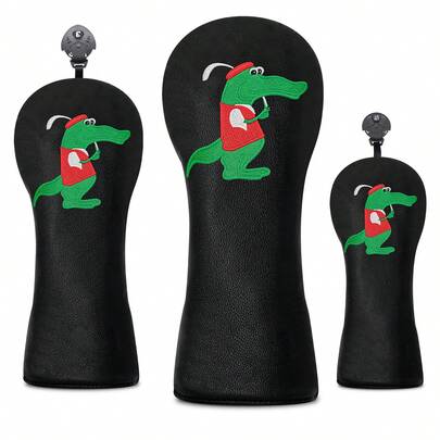 Crocodile Design Style Black Golf Club Head Cover, Suitable For Driver, Fairway Wood, Hybrid; Suitable For Male And Female Outdoor Sports Enthusiasts, Is A Worthy Of Having A Golf Club Protector.