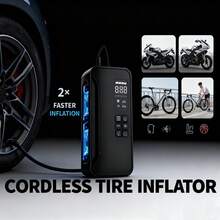 Excellent Portable Air Compressor Tire Inflator, 150PSI Cordless Electric Air Pump, Digital Pressure Gauge, Automatic Shut-Off Function, And LED Light, An Ideal Tool For Inflating Cars, Bicycles, And Motorcycles. It Is An Excellent Gift For Fathers, Boyfriends, And Men (Black) - 黑色 - 查看 6