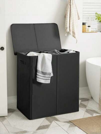 1 Set 154 Liter Doppelschicht Wäschekorb mit Deckel und abnehmbarem Wäschesack, Großer Schmutzwäsche-Korb, 2-Fach faltbarer Wäschekorb, ideal für Dorm, Schlafzimmer, Badezimmer, College Dorm Aufbewahrung