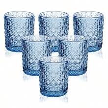 6/12pcs Clear Glass Votive Candle Holders, Bulk For Table Centerpiece, Tea Lights Holders For Wedding Shower, Christmas Party And Home Decor - Blue - View 8