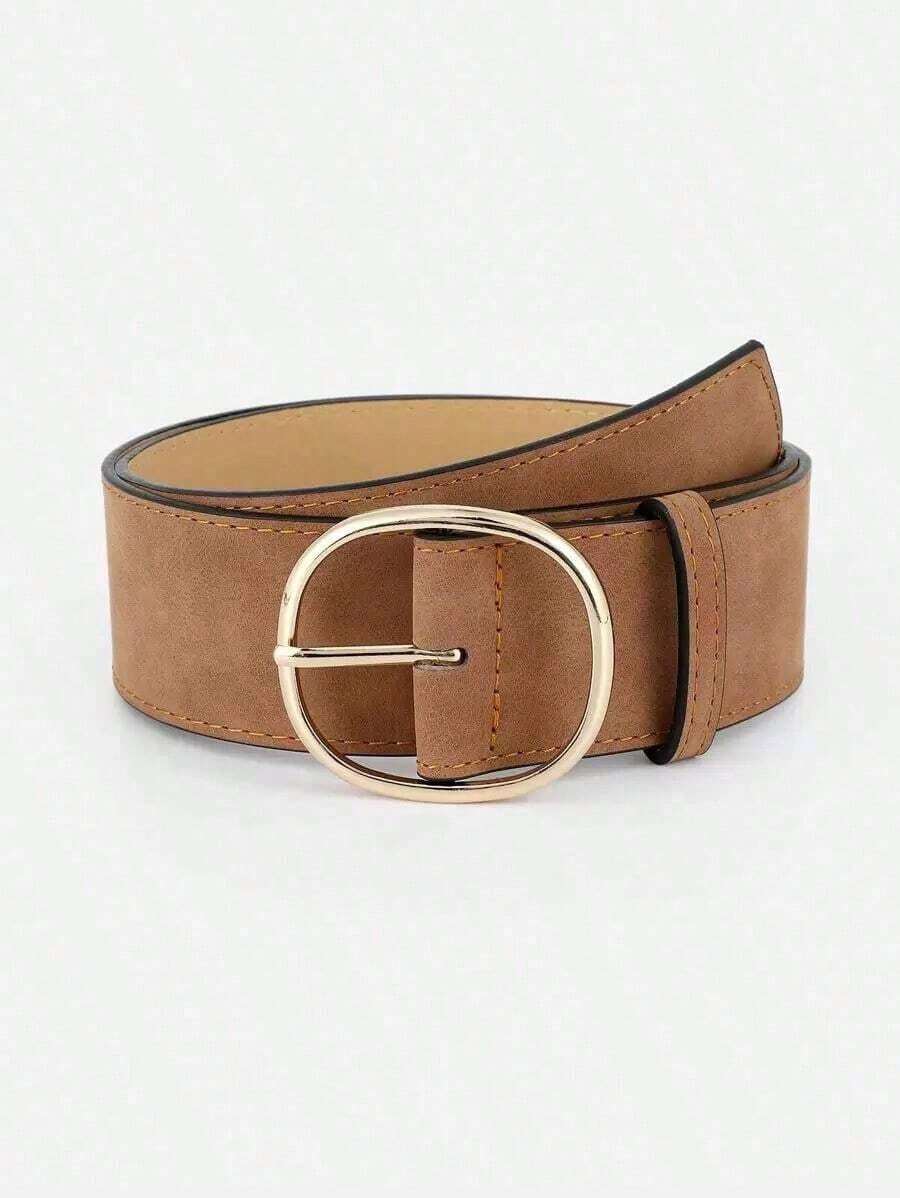 1 Piece Minimalist Style Round Buckle Strap With Holes Suitable For Dresses Summer, Autumn School, Autumn, Halloween, Excellent Material, Fine Workmanship, Lightweight And Durable, Retro Aesthetics, Surface Texture, Business Casual, Simple And Elegant, Gift For Best Friends, Family, Friends, Elders, Birthday Gift, Christmas Gift, Halloween Gift, Valentine's Day Gift, Easter Gift, New Year Gift, Graduation Gift, Back To School Gift - 駝色 - 查看 1