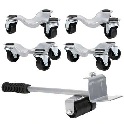Juego de tres plataformas de acero con elevador | Paquete de 4 plataformas para mover muebles de 6 pulgadas con 3 ruedas giratorias de 360° y tapa antideslizante para mover muebles pesados, refrigeradores, sofás y armarios.