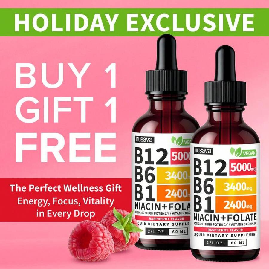(2-PACK) Suplemento Líquido de Vitamina B12 con B6, B1, Niacina y Folato - Apoyo Comestible para Energía, Cerebro y Corazón, Sin OMG y Sin Gluten, 4 Fl Oz Dieta Fitness - Ponche de frutas - Ver 1