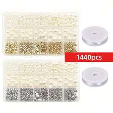 1440 Stück/720 Stück 4/6/8/10/12mm Stern, Herz, runde Abstandsperlen, beige Box, inklusive 1 Rolle Schnur, 15 Fächer. Für DIY Accessoires, Dekorationen, Armbänder, Halsketten, Handyhüllen. Geeignet zum Herstellen von Sets, Urlaubsgeschenken und Präsenten. - Verschiedenfarbig - Übersicht 8