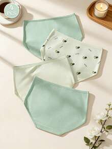 4条装女士高腰印花纯棉三角裤，弹力贴身短裤，休闲透气内裤