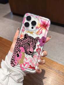 Transparent Phone Case With Floral Leopard Print Design, Compatible With IPhone 17/16/14/13 Pro Max/12 Pro/11/Xr/Xs/7/8 Plus, S10/S22/A12/A50/A52/S24/A135G, TPU Material With Air Cushion - Multicolor - View 2