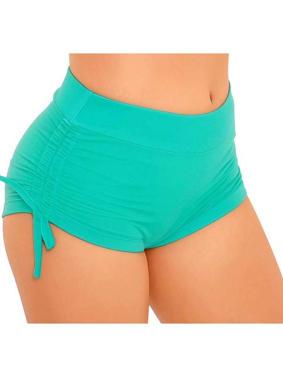 SW Women's Bikini Shorts Sunkini Shorts With Adjustable Side Ties For Beach, Pool, Knot, And Drawstring. - VERDE AGUA - Ver 1