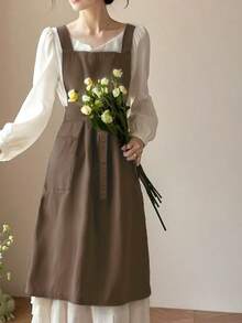 Avental impermeável, avental longo vintage com bolsos para mulheres, adequado para cozinhar, assar, pintar, cozinha, jardim, ao ar livre